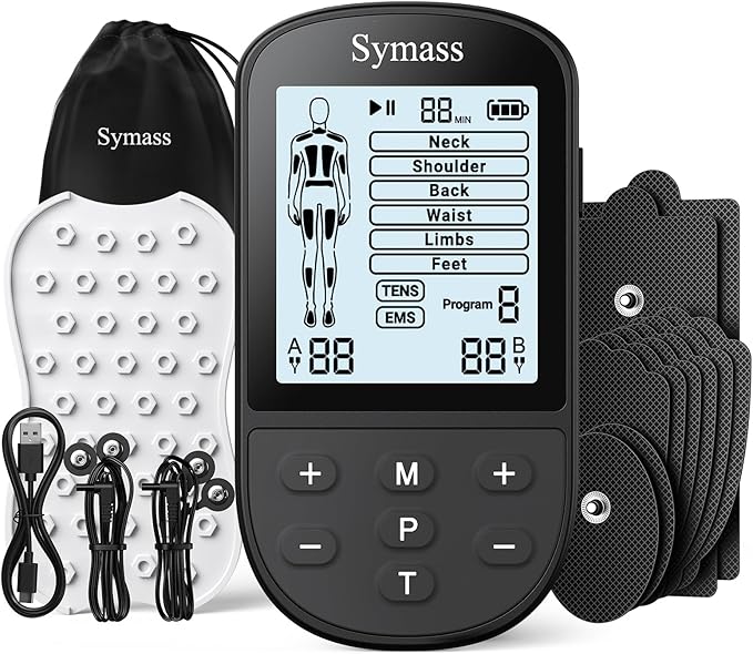TENS Unit Muscle Stimulator, EMS Massager Machine, Dual Channel Electronic by Symass