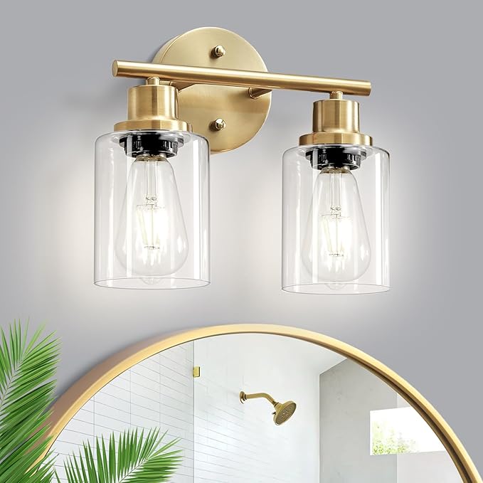 Guliaofo 2-Light E26 Bathroom Light Fixtures, Modern Brushed Gold Vanity Lights by GuliaofoLights