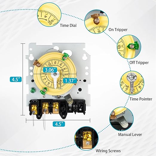 T101M Pool Pump Timer Mechanism Only, 120V 40A SPST, and Outdoor Lighting - Image 2