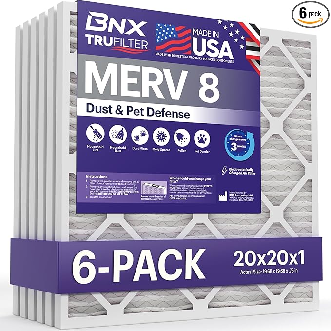 BNX TruFilter 20x20x1 Air Filter MERV 8 by BNX