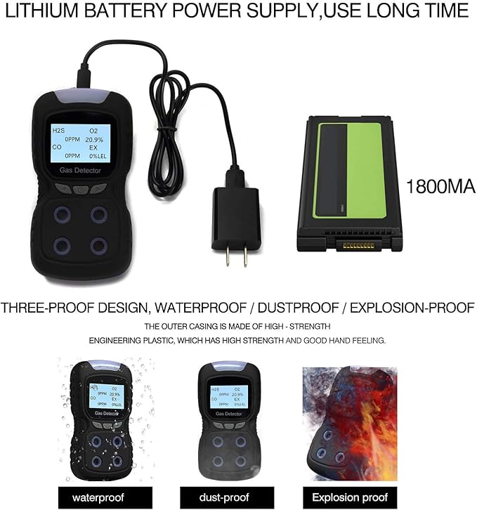 Vzmcov 4 in 1 Gas Detector, Rechargeable Portable 4 in 1 Gas Clip 4-Gas Monitor - Image 8
