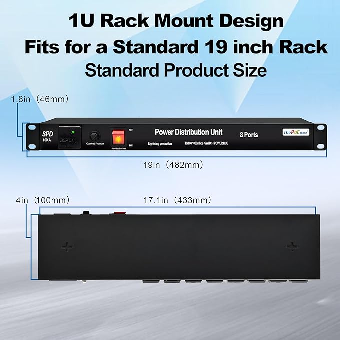 1U PDU Rack Mount Power Surge Protection, 8 NEMA 5-15R Outlets & 5-Port Gigabit - Image 7