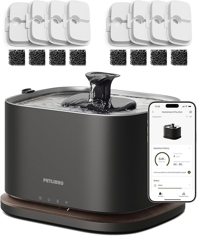 PETLIBRO Upgrade Cordless Cat Water Fountain + 8 Packs Genuine Cat Fountain by PETLIBRO