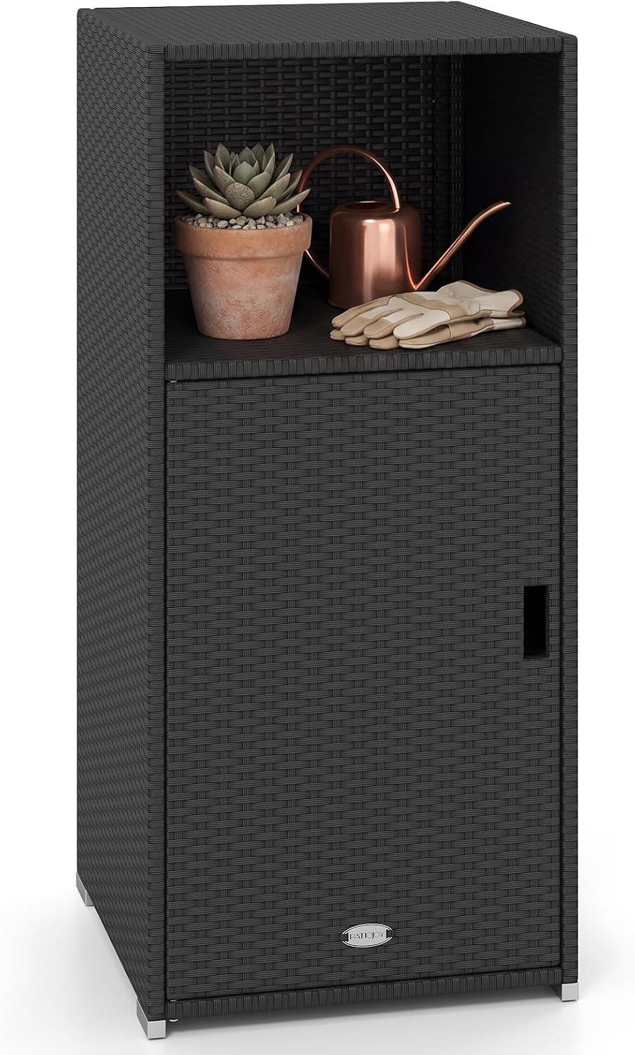 tangkula rattan outdoor storage cabinet with 3 storage, main product view