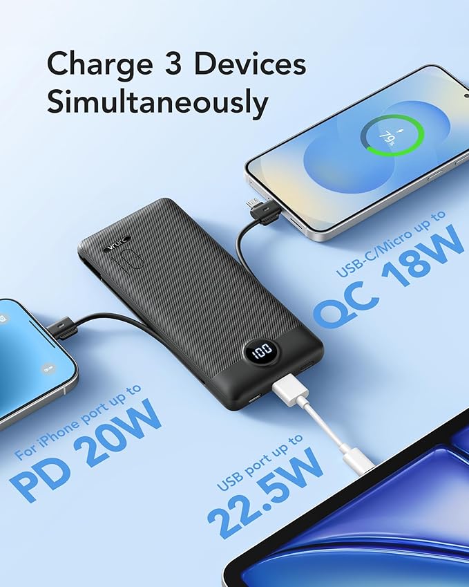 VRURC Portable Charger with Wall Plug, 10000mAh Slim Portable Charger Built in - Image 6