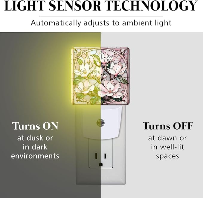 PODMemory Magnolia Stained Glass Night Lights Plug into Wall - Image 3