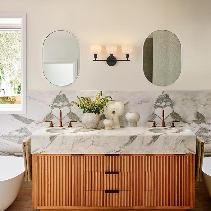 Shenmoyl Bathroom Light Fixtures, 3-Light Black Vanity Wall Light Over Mirror - Image 9
