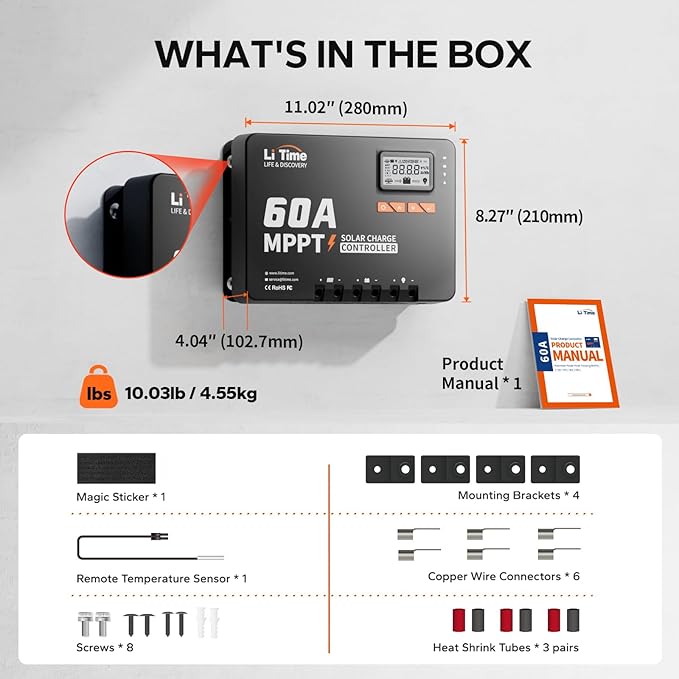 LiTime 60 Amp MPPT 12V/24V/36V/48V/Auto DC Input Solar Charge Controller is - Image 2