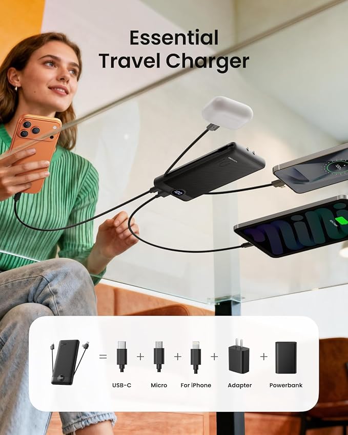 Coowisty Portable Charger with Wall Plug, Slim USB C Power Bank with Built-in - Image 6