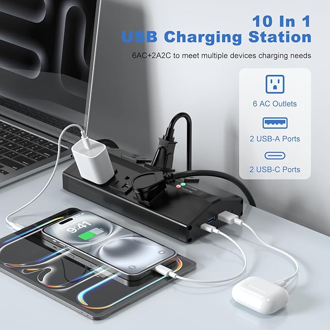 JUNNUJ Heavy Duty Surge Protector Power Strip - Image 3