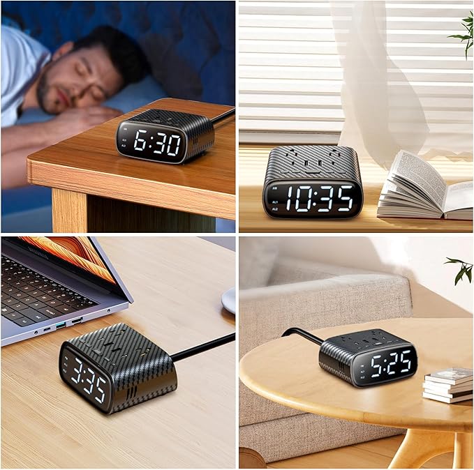 Sussex Alarm Clock with 2 USB-C, 2 USB-A Chargers Power Strip 2 Outlets - Image 7