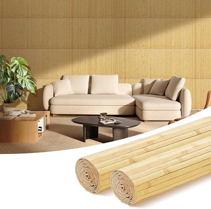 OUZUGIE 2 Pack 96x24 Inch Natural Bamboo Wall Panel – Natural Pole Wrap Paneling by OUZUGIE