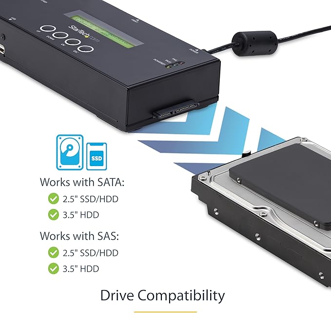 StarTech.com 1:1 Standalone Hard Drive Duplicator and Eraser, SAS/SATA HDD/SSD - Image 3