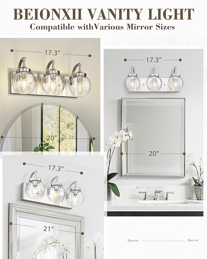 Beionxii Brushed Nickel Bathroom Light Fixtures, 3-Light Bathroom Vanity Light - Image 7