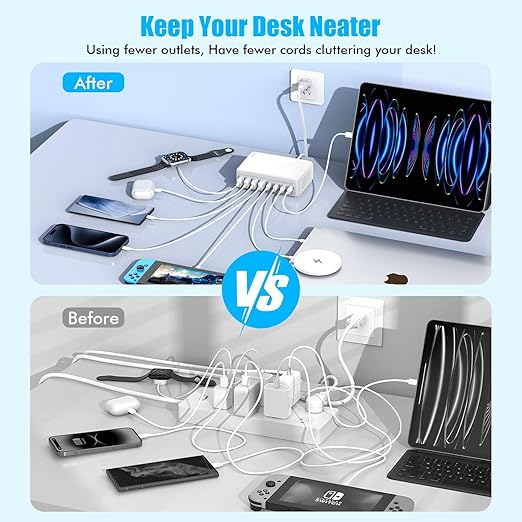 USB C Charger Block, 200W GaN 8 Port USB C Charging Station USB Hub Block Cube - Image 6