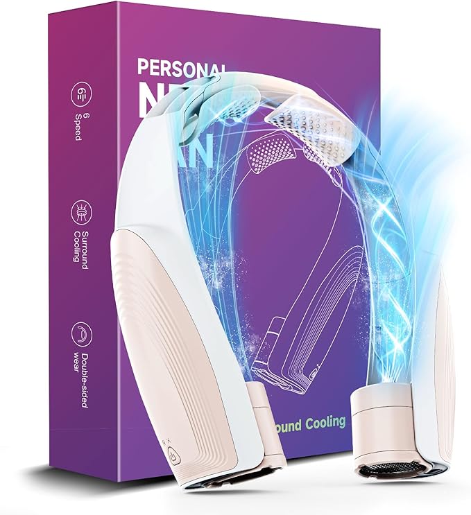 AI Portable Neck Fan with 6 Powerful Speeds, 8000mAh Battery Operated USB-C by Slientspin