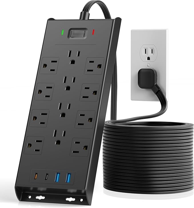 Surge Protector Power Strip 4800J, LeZone 25Ft Long Extension Cord Flat Plug by Unknown