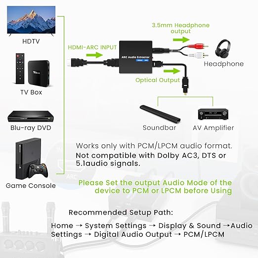192KHz ARC Audio Extractor, HDMI ARC to Optical Converter, ARC to - Image 6