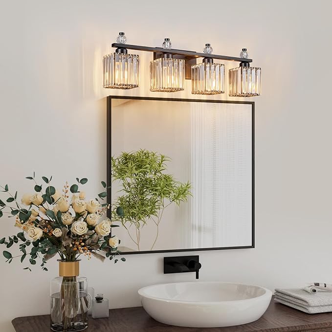 FDPBY Vanity Lights 4-Light Modern Crystal Vanity Light Sand Black Bathroom - Image 6