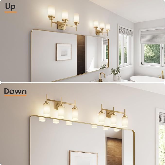 AONEON Bathrom Light Fixtures Modern Gold 3 Vanity Lights Over Mirror, Wall - Image 3