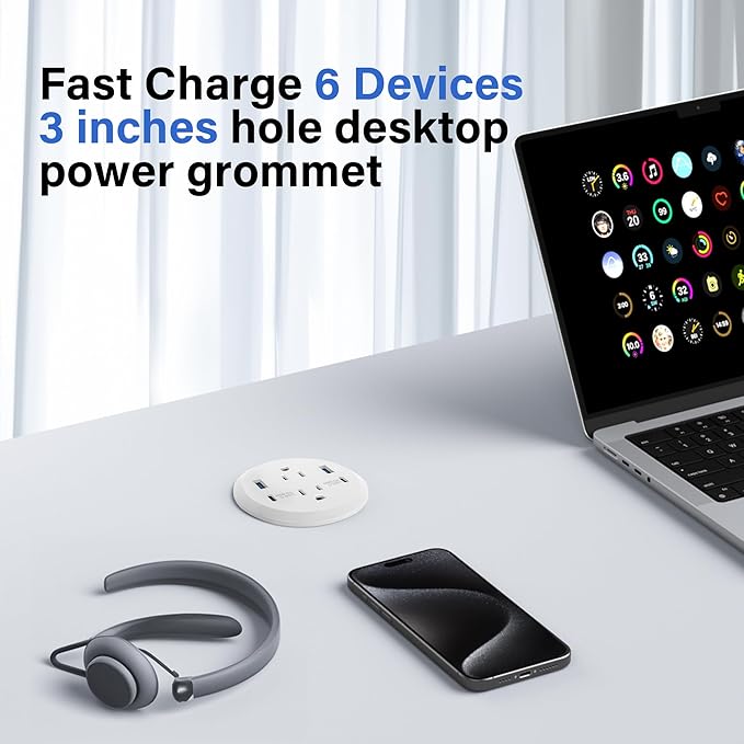 3 inch Desktop Power Grommet USB C, 65W Fast Charging Station, Furniture - Image 3