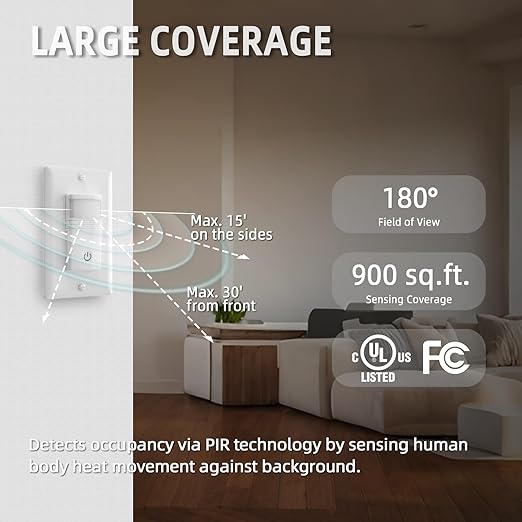 ECOELER Motion Sensor Light Switch, No Neutral Wire, PIR Infrared Motion - Image 4