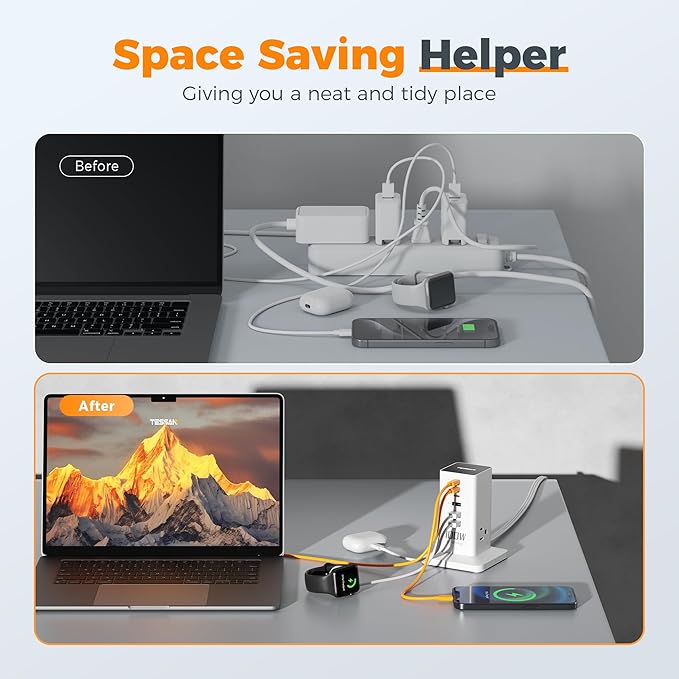 Charging Station PD 100W, TESSAN 9-in-1 USB C Power Strip - Image 5