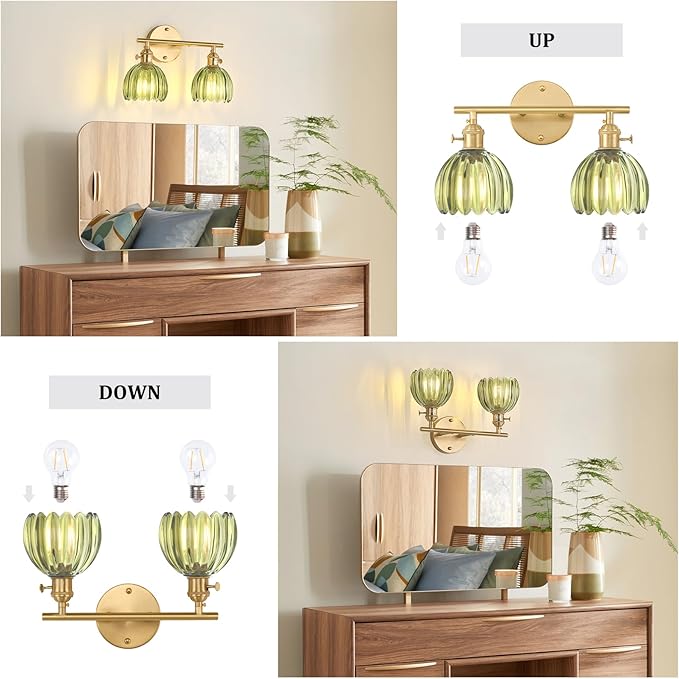 Shenmoyl Bathroom Light Fixtures, 2-Light Brass Vanity Wall Light Over Mirror - Image 6