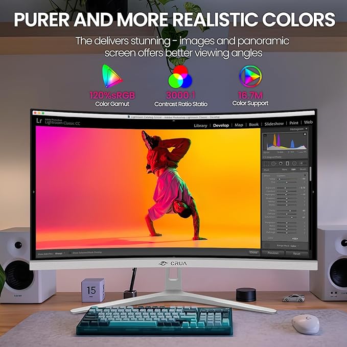 CRUA 27" Curved White Monitor, Full HD VA Panel 1800R 100HZ 120% sRGB - Image 3