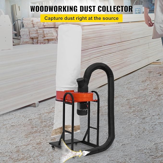 VEVOR 1.5 HP Dust Collector, 716 CFM, Portable Vortex Dust Collector, - Image 2