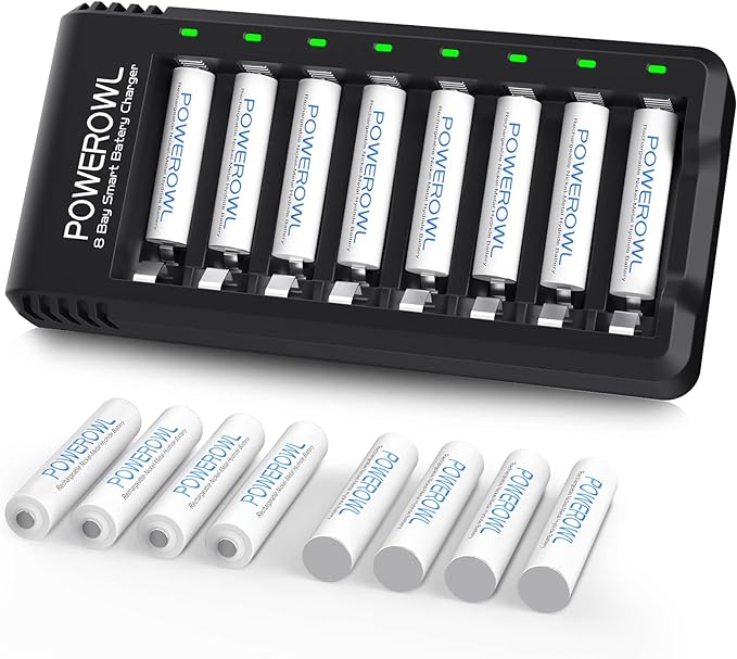 POWEROWL AAA Rechargeable Batteries 16 Pack w/Charger, High Capacity by POWEROWL