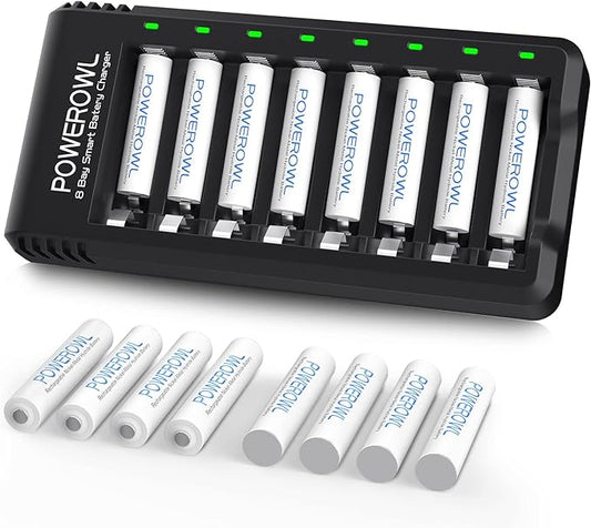 POWEROWL AAA Rechargeable Batteries 16 Pack w/Charger, High Capacity by POWEROWL