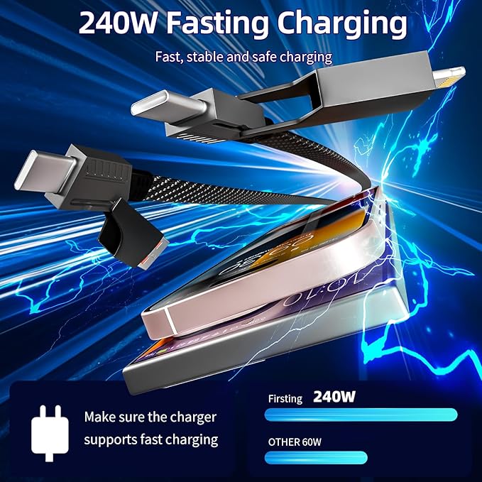 Firsting 4 in 1 Charging Cable 240W MAX, USB C Cable Fast Charger Cord - Image 6