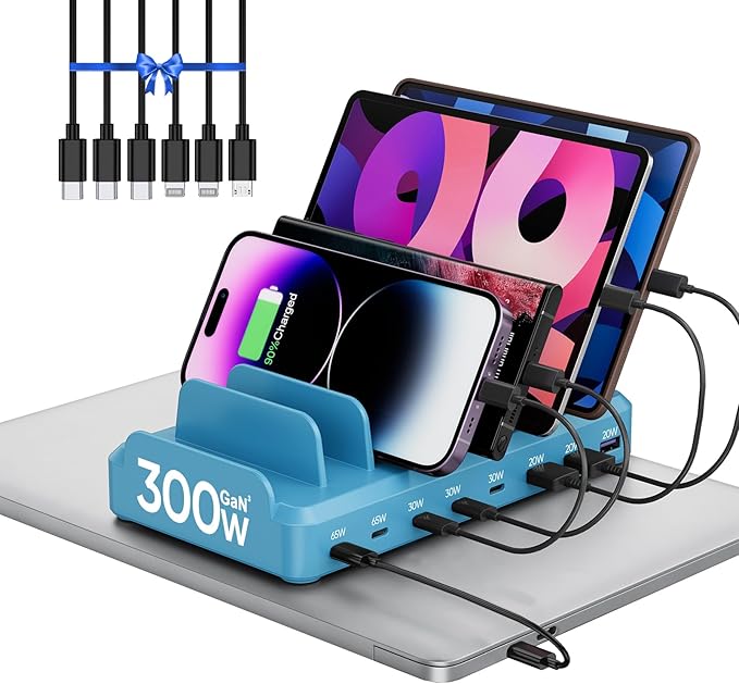 300W Charging Station for Multiple Devices, 8 Port Multi USB C Fast Charger by LcssioChargeFaster