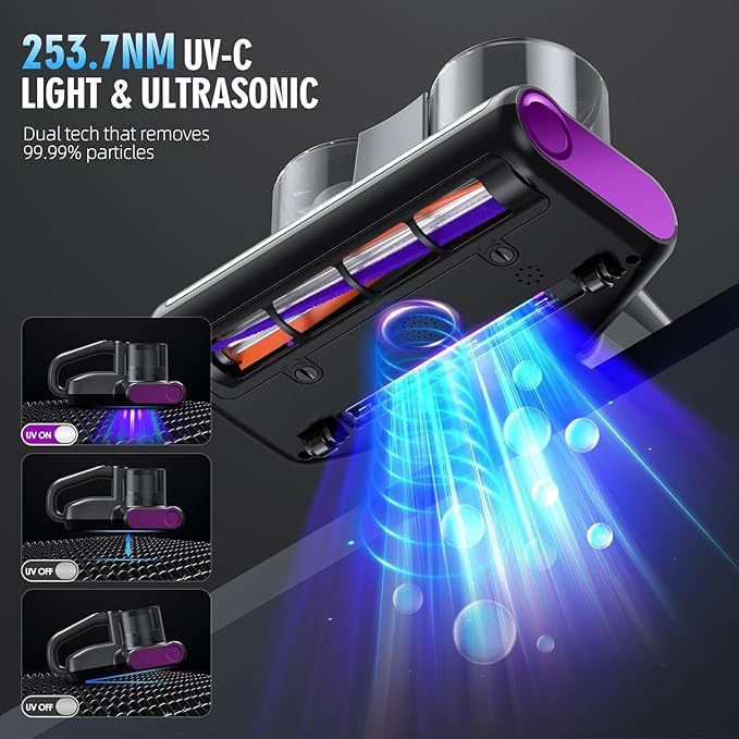 JPHYLL Mattress Vacuum Bed Vacuum Cleaner 16Kpa Suction 253.7nm UV-C Light - Image 3