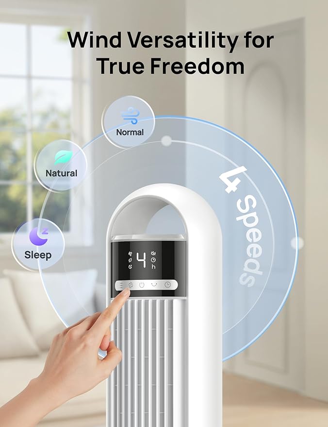 DREO Tower Fan for Bedroom, 4 Speeds, 3 Modes Standing Fans for Room - Image 6