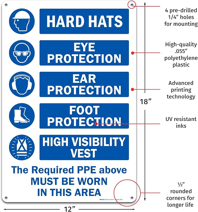 Brimar - 12" x 18" - The Required PPE Must Be Worn Sign - .055″ Polyethylene - Image 2