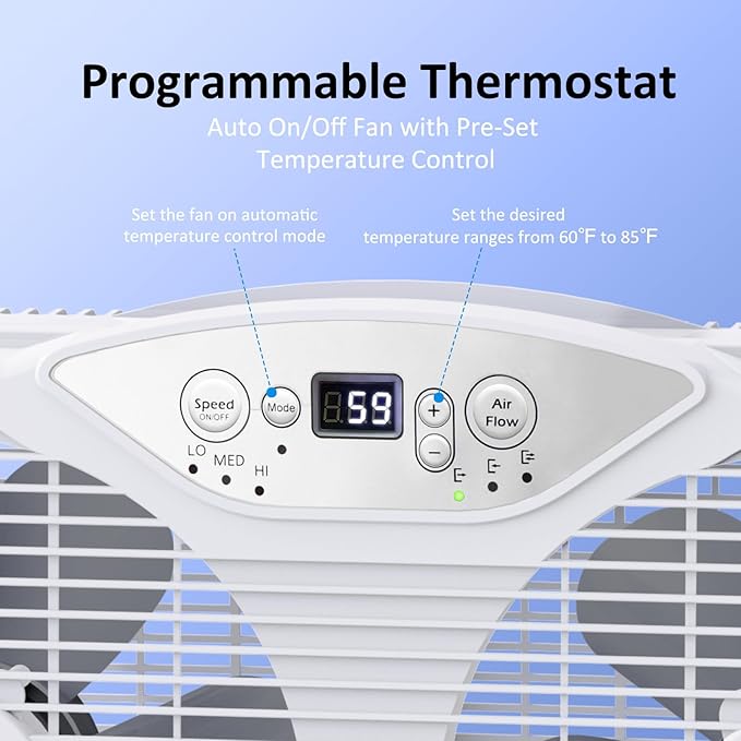 shinic Twin Window Fan with Reversible Airflow, Thermostat Controlled, 3 Speeds - Image 5