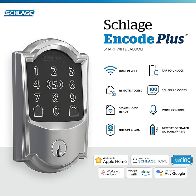 Schlage BE499WB CAM 625 Encode Plus WiFi Deadbolt Smart Lock, Keyless Entry - Image 2