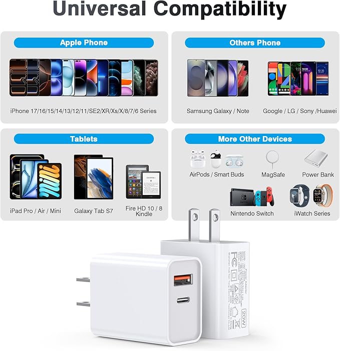 USB C Wall Charger Block 20W, iPad Pro, AirPods Pro, Samsung Galaxy - Image 3