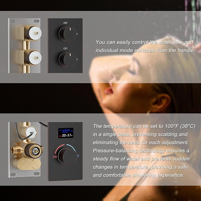 KATAIS Temperature Display Oil Rubbed Bronze Shower System, Push Button Shower - Image 8