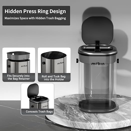 MRBIN Stainless Steel Motion Sensor Tall Bathroom Trash Can - Image 7