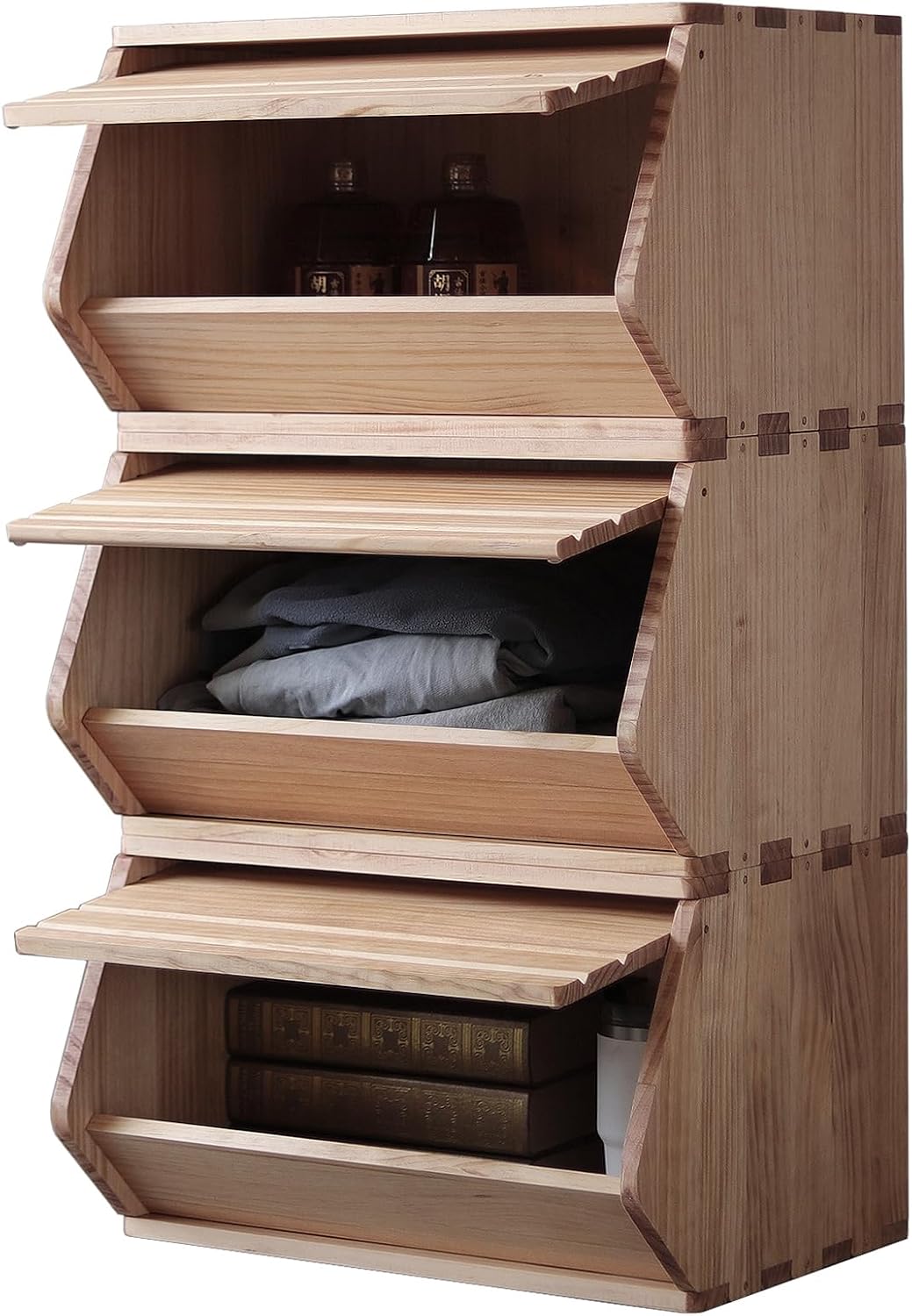 stackable solid wood storage chests, modular bins with, main product view