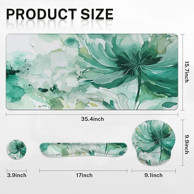 Britimes Colorful Floral Keyboard Mouse Pad Set Flower Green Summer 4in1 Large - Image 2