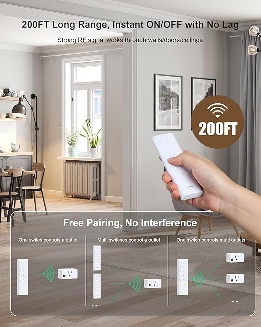 Wireless Remote Control Outlet, 200FT Long Range Remote Light Switch, Mini - Image 4