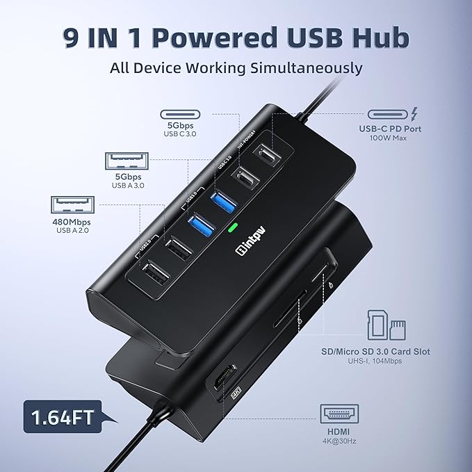USB C Hub, intpw 9-in-1 USB Multiport Adapter - Image 2