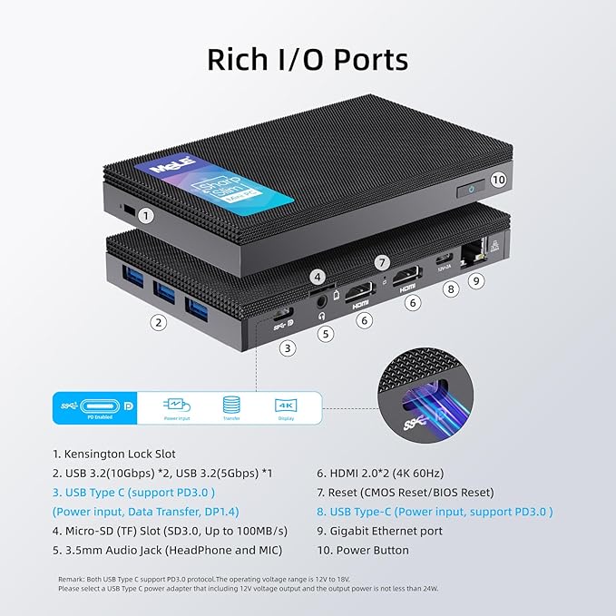 MeLE Quieter3C Fanless Mini PC, Celeron N5105, 8GB RAM, 128GB Storage, - Image 5