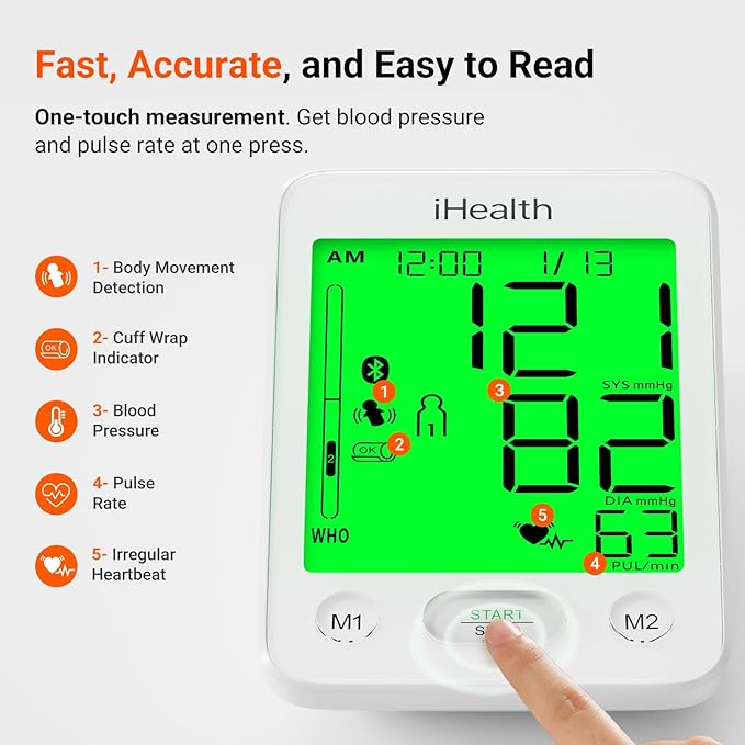 iHealth Accu Luminate Blood Pressure Monitor – 4.5" Tri-Color WHO-Based LCD - Image 4