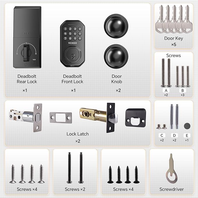 VCHOO Keyless Entry Door Lock Set WiFi Smart App Control Door Lock - Image 8