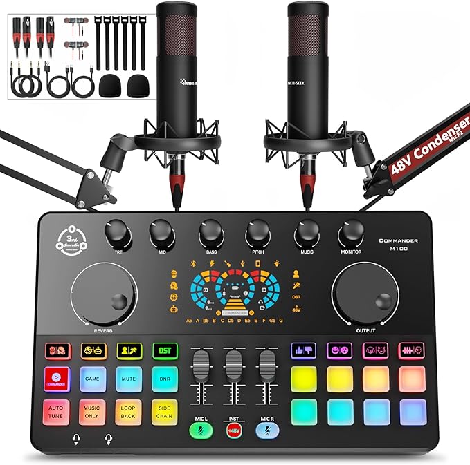 Podcast Equipment Bundle for 2, Audio Interface DJ Mixer by Hayner-Seek